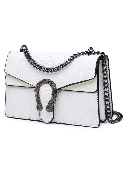 Geanta crossbody pentru femei, AMRINUGL, imprimeu sarpe, alb, dimensiuni mici