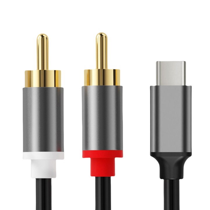 Аудио кабел, USB-C към 2 RCA, стерео, 1,5 м, черно сиво