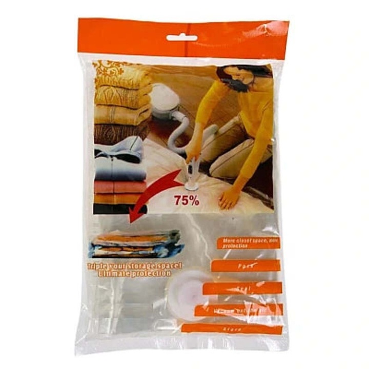 Set 3 Saci de vidat si sigilat cu conectare la aspirator, Boxely, Usor de utilizat, Transparent, 50 x 60 cm