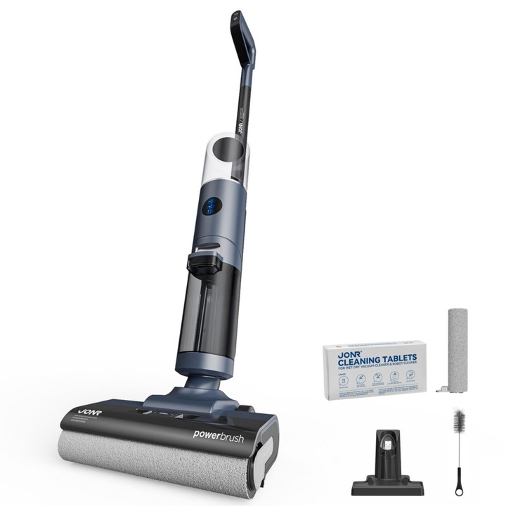 Aspirator vertical cu spalare JONR ED12 PRO, 9000PA, 200W, 850ml + 450ml, Rezervor 850ml, Autonomie 30 min, Curatare margine dublu de 5 mm, Autocuratare cu apa fierbinte la 70℃, Uscare cu apa fierbinte la 80℃, Cu Sistem de Autocuratare