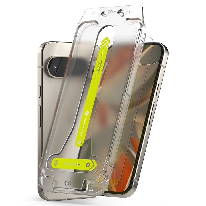 Set 2 folii sticla cu sistem de montare Ringke Easy Slide compatibil cu Google Pixel 9 / 9 Pro Clear