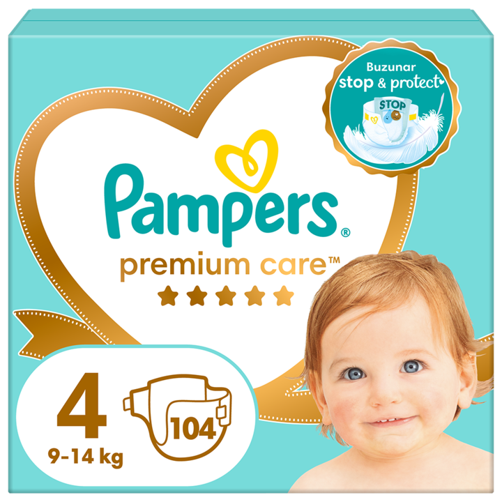 Пелени Pampers Premium Care Mega Box, Размер 4, 9-14 кг, 104 броя
