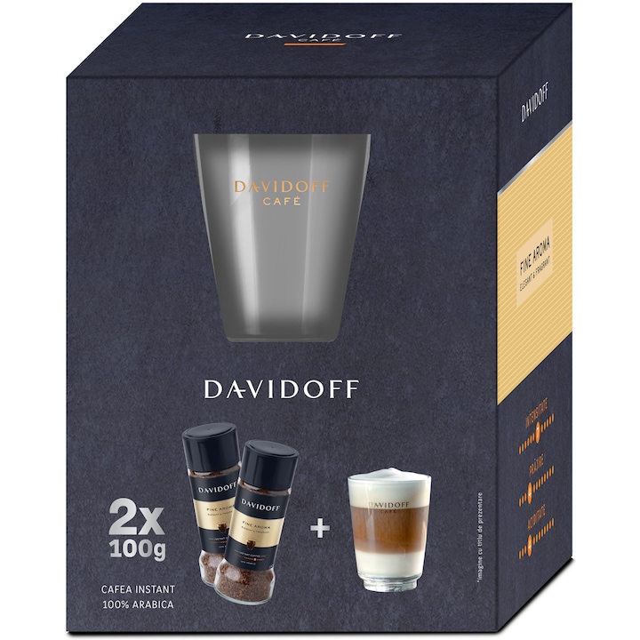 Комплект разтворимо кафе Davidoff Cafe Fine Aroma 2x100 гр + Чаша Latte Machiatto