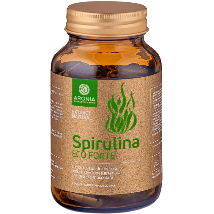 Spirulina ECO Forte — 120 kapszula Spirulina, egy alga, amely jótékony hatással van az izmokra, az energiára, a szívre és az emésztésre