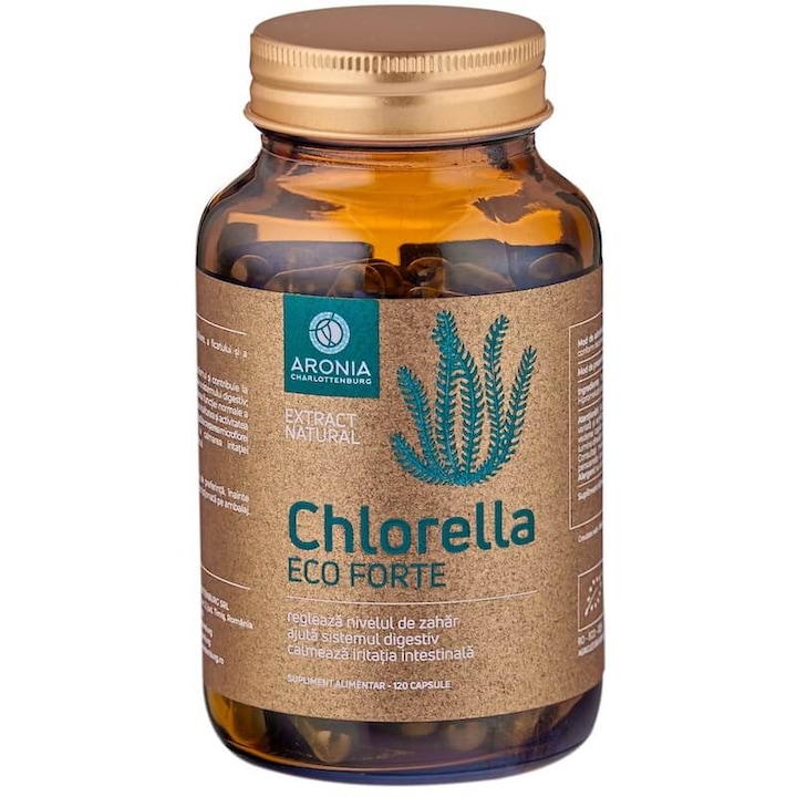 Chlorella ECO Forte — 120 capsule din microalga Chlorella care sustin detoxifierea, digestia si microflora intestinala