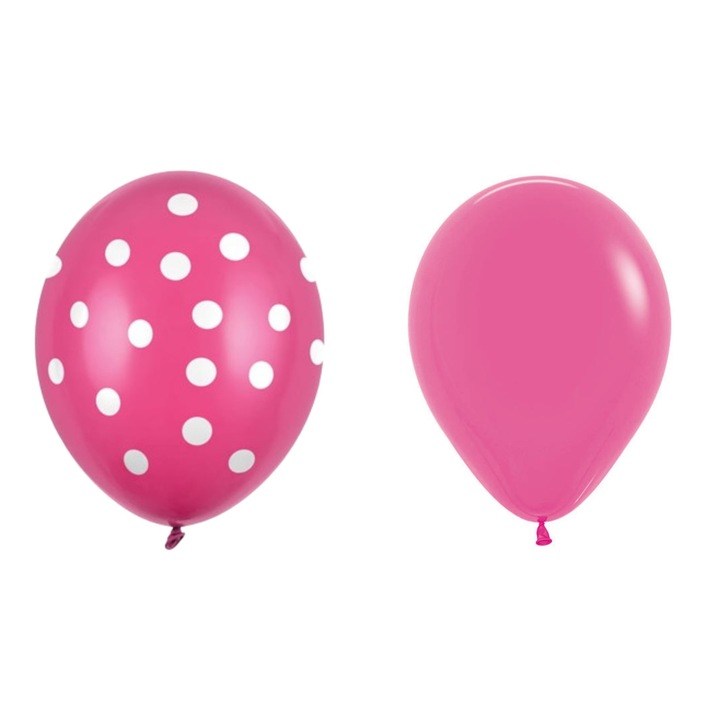 Set 10 Baloane din Latex, Southern Sky, Model Party cu Buline si Simple, 30 cm, Fucsia, 2.8 g