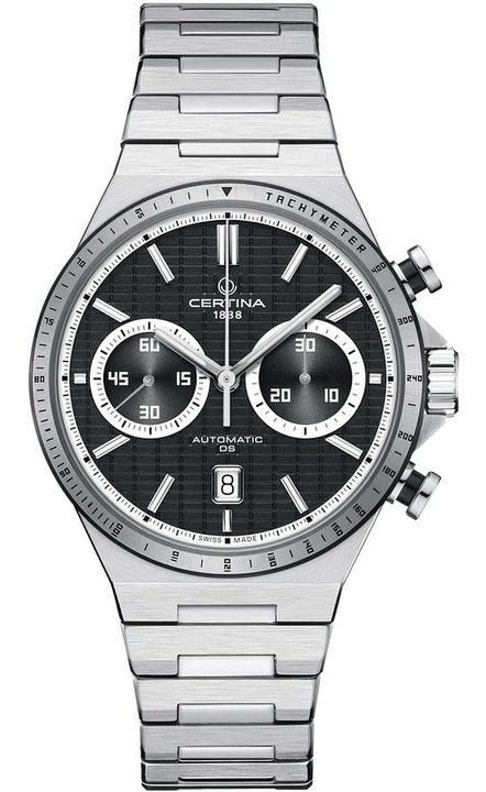 Ceas Certina, automat, negru, 10 ATM, bratara din inox