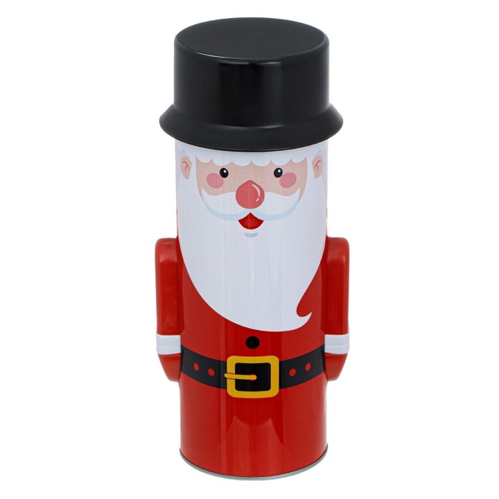 Cutie Metalica Craciun, 3D, Mos Craciun, Alb/Rosu, Diametru 8.5cm, Inaltime 24.5cm