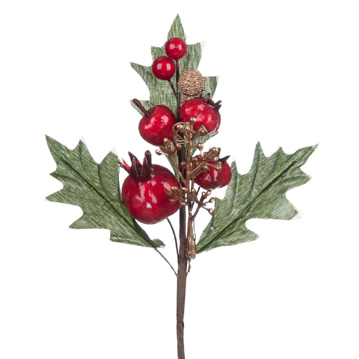 Dekoratív karácsonyi gránátalmával díszített ág, 17 cm