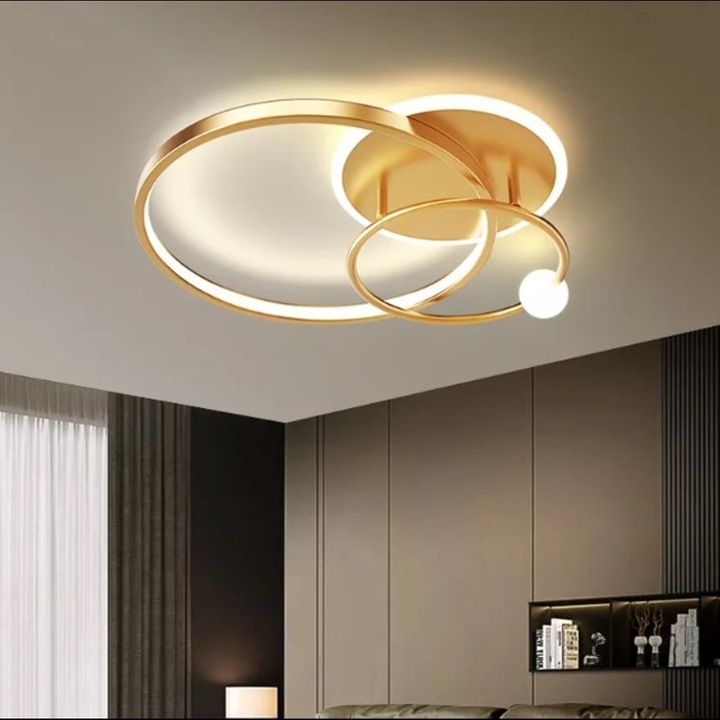 Lustra LED Elegance Gold pentru living sau dormitor, diametru 47 cm, Auriu, 64W, LALELULI®