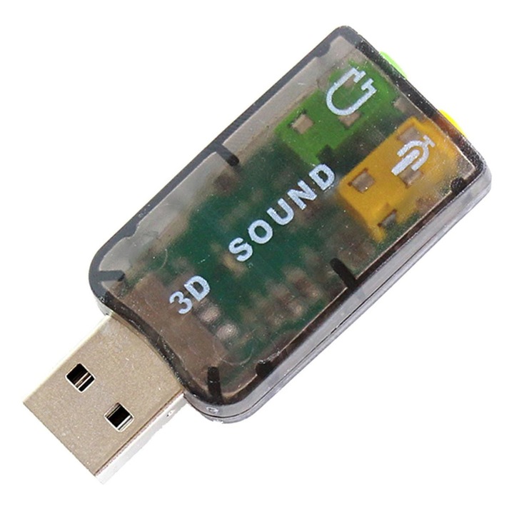 Placa de sunet, Aptel, Plastic, USB 2.0, Surround 3D, 3.5mm