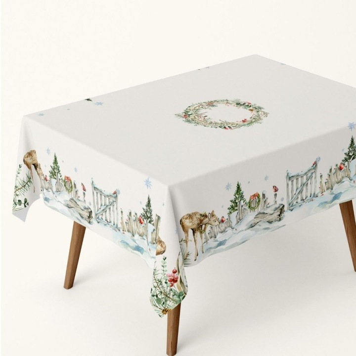 Коледна покривка с елени, 100% памук, 140x220см, Club Cotton, жасмин