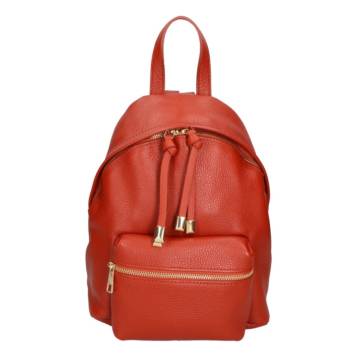 Gave Lux, Rucsac din piele cu buzunar frontal cu fermoar, Portocaliu