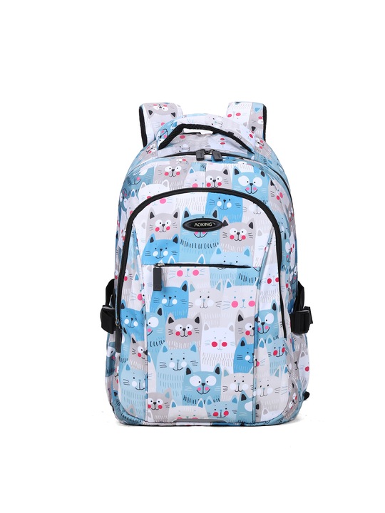 Aoking, Rucsac unisex cu imprimeu si spate dublat, Alb, Albastru