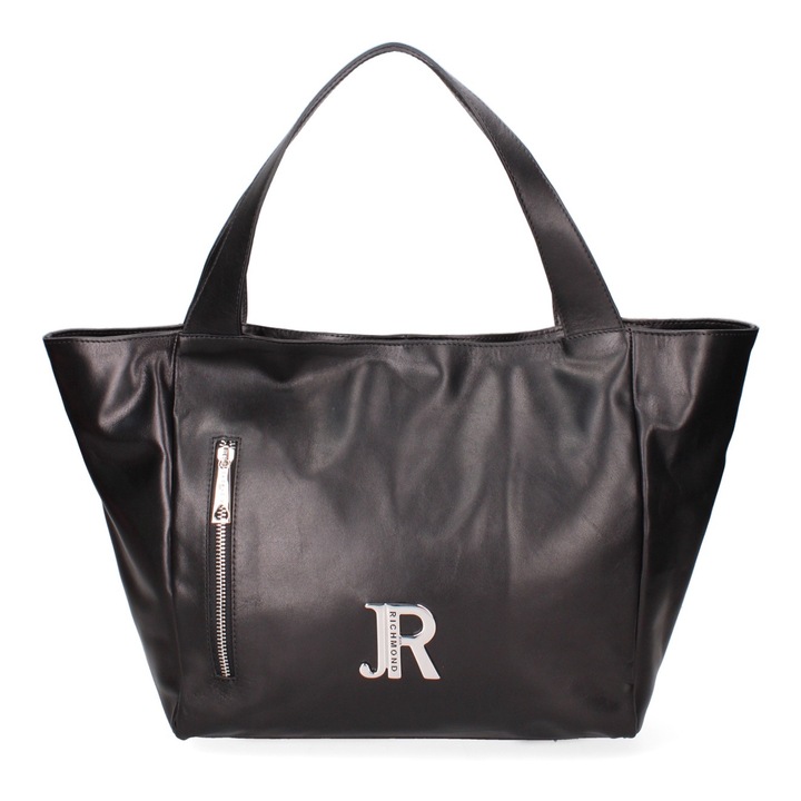 John Richmond, Geanta shopper din piele, Negru, Argintiu