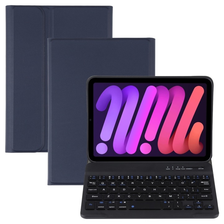 iPad kompatibilis billentyűzet tok, A06 levehető ultravékony TPU báránybőr textúra, Bluetooth billentyűzet bőr táblagép tok állvánnyal Kompatibilis iPad mini 6, kék