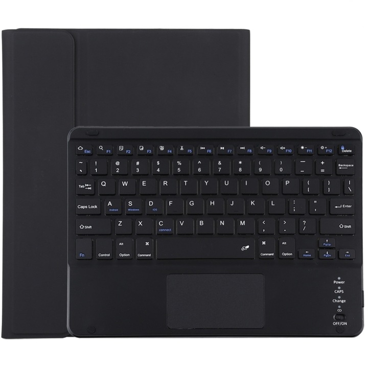 Husa cu tastatura compatibila iPad cu touchpad, tastatura Bluetooth detasabila, piele de microfibra, loc pentru creion, suport, compatibila iPad Air 2020, Negru