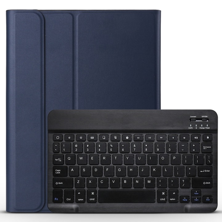 Husa cu tastatura compatibila iPad, ABS ultra-subtire, detasabila, Bluetooth 3.0, carcasa din piele, suport compatibila iPad Pro 11 2018, albastru inchis