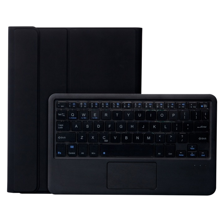 Husa cu tastatura compatibila iPad Air 4 109, tastatura Bluetooth detasabila, textura de piele presata, culori vibrante, stand, suport pentru creion, touch, negru