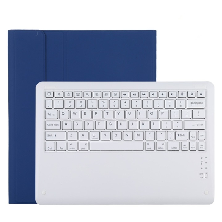 Husa cu tastatura compatibila iPad Pro 12, 9 inch, 2020, tastatura detasabila Bluetooth, piele microfibra, suport, alb, albastru
