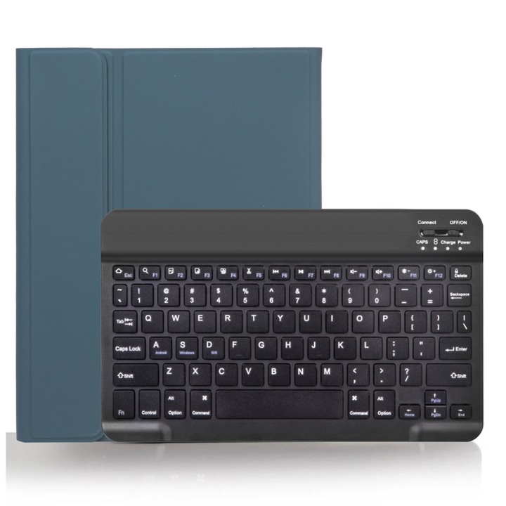 Husa cu tastatura iPad, Bluetooth detasabila, textura din piele, loc pentru creion, compatibila iPad Pro 11 2020/2018, verde inchis