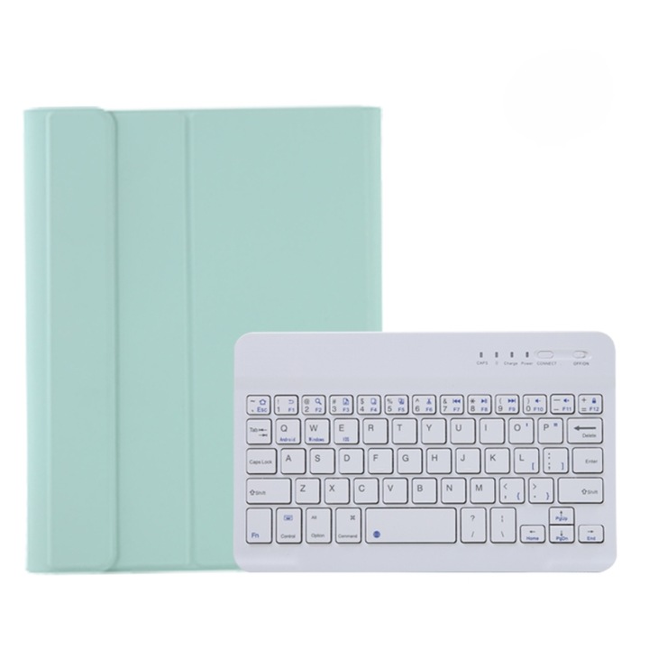 Husa cu tastatura compatibila iPad, Bluetooth detasabil ultra-subtire, capac din piele cu loc pentru pix si suport compatibila iPad mini 6, verde deschis