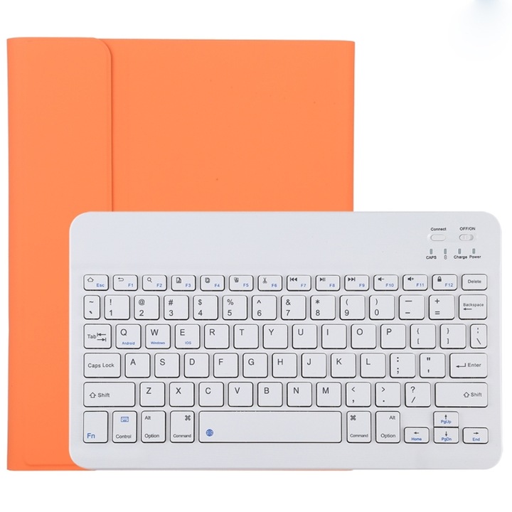 Husa cu tastatura compatibila iPad, tastatura Bluetooth detasabila alb + husa din piele microfibra compatibila iPad Pro 11 inch, 2020, compartiment pentru creion & suport, portocaliu