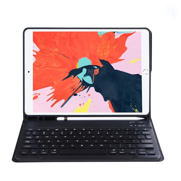 Husa cu tastatura compatibila iPad: Tastatura Bluetooth din piele culoare Candy, suport pentru stilou, compatibila iPad Pro 11 2021, negru