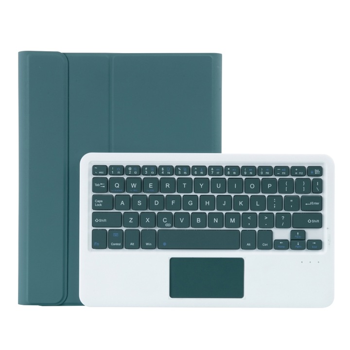 Husa cu tastatura compatibila iPad cu touchpad si slot pentru creion, design detasabil, Bluetooth, culoare bomboane, compatibila iPad Pro 11 inch 2021, verde inchis