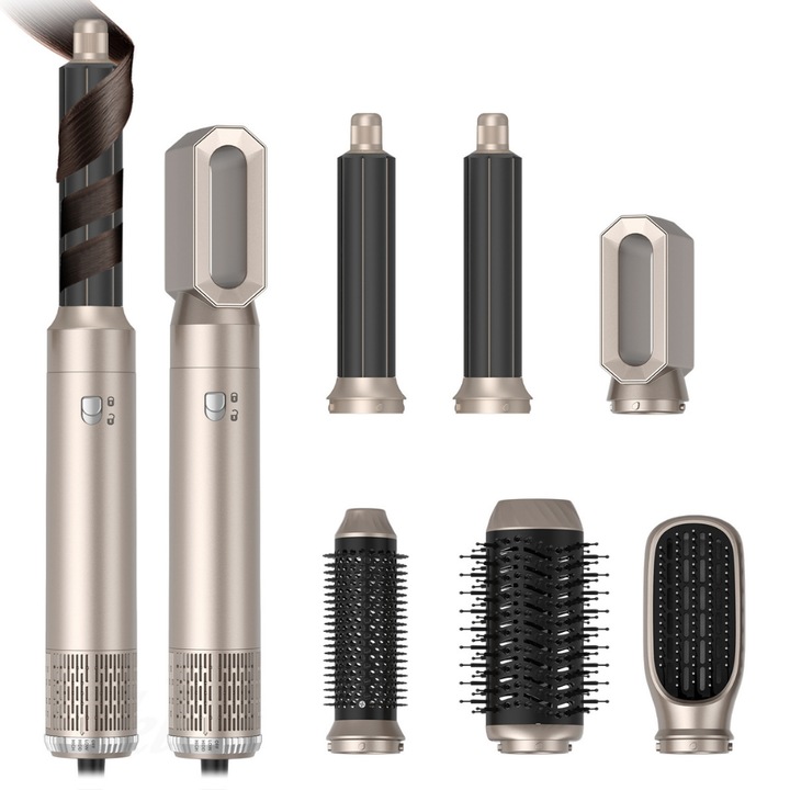 Multistyler hajcsavaró 6 az 1-ben, NESTFITT, Airwrap, elektromos kefekészlet 6 tartozékkal, Szárítás, Göndörítés, Hajkiegyenesítés és Hajformázás, 3 hőmérsékleti fokozat, 6 cserélhető fej
