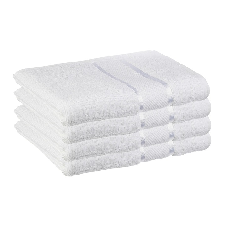 Комплект от 4 кърпи Teno® за баня и лице, за жилището/хотела/пътуване, плътност 420g/m², египетски десен, 100% памук, размери 70x130 см, бял