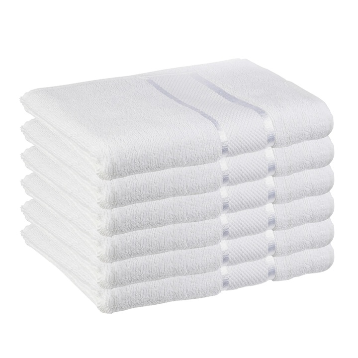 Комплект от 6 кърпи Teno® за баня и лице, за жилището/хотеля/пътуване, плътност 420g/m², египетски десен, 100% памук, размери 70x130 см, бял