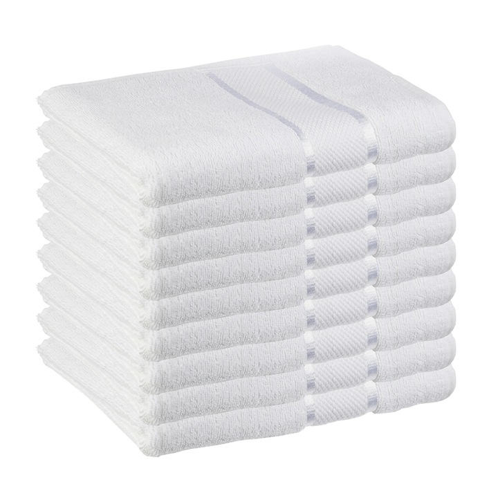 Комплект от 9 кърпи Teno® за баня и лице, за жилището/хотеля/пътуване, плътност 420g/m², египетски десен, 100% памук, размери 70x130 см, бели