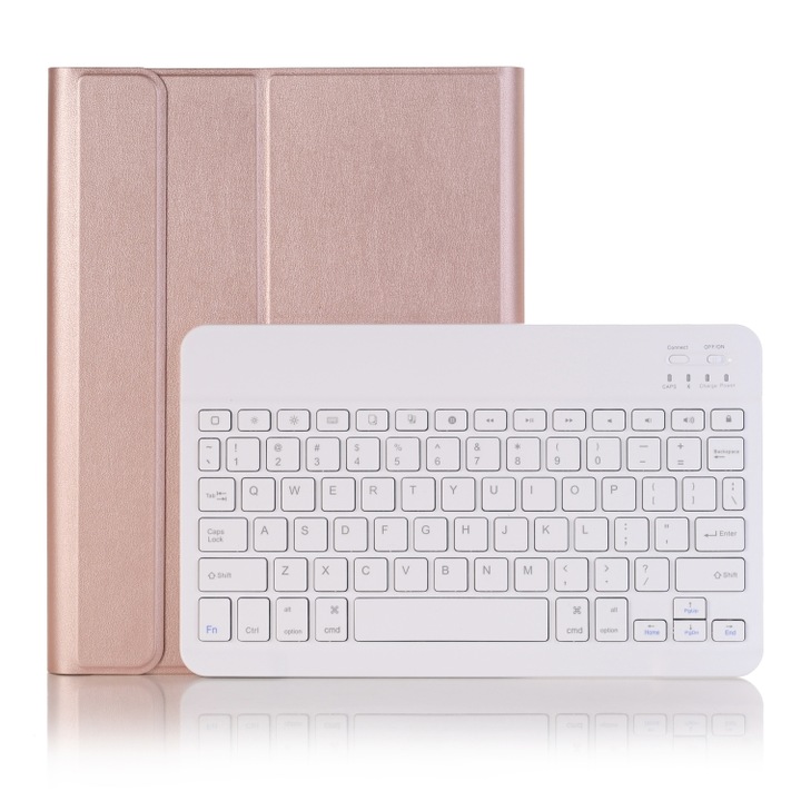 Husa cu tastatura compatibila iPad, A09B, Bluetooth 3.0, ultra-subtire, ABS, detasabila, roz aur, iPad Air/Pro 10, 5 inch 2019, loc pentru stilou