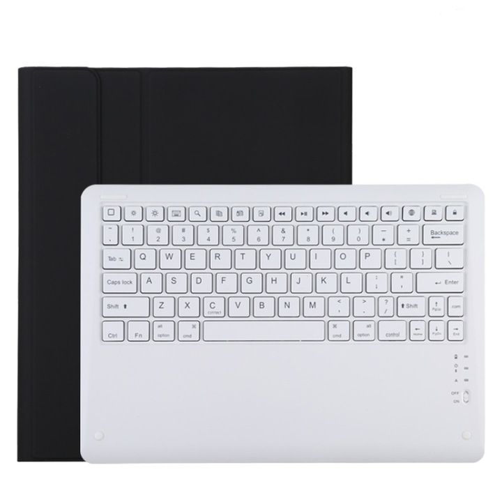 Husa cu tastatura iPad, detasabila, Bluetooth, piele de microfibra, iPad Pro 129 inch, 2020, suport, alb, negru