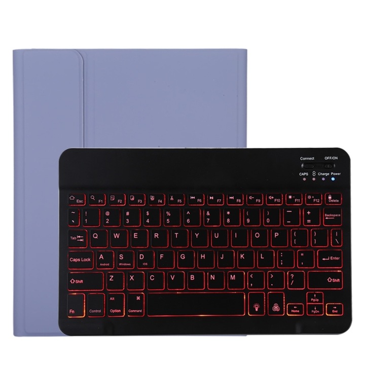 Husa cu tastatura compatibila iPad negru, Bluetooth detasabila cu iluminare de fundal, suport pentru creion, suport, piele microfibra compatibila iPad Pro 11 inch 2020, violet