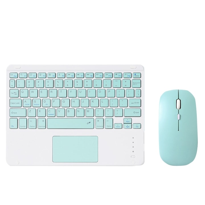 Husa cu tastatura compatibila iPad, tastatura portabila Bluetooth 97 pentru tableta cu touchpad si set de mouse compatibila iPad, culoare verde menta