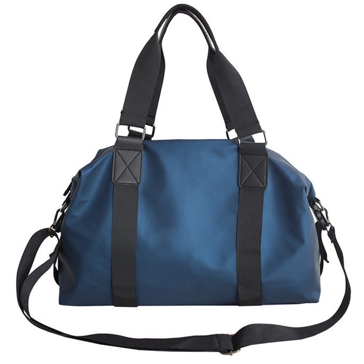 Sporttáska, QttvbTna, vászon, száraz/nedves rekesz, vízálló, fekete/kék