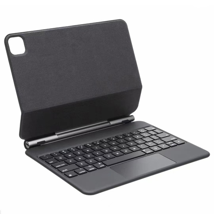 Husa cu tastatura compatibila iPad Pro 12, 9 inch 2021/2020/2018, Bluetooth, Touch Pad, Piele, Negru