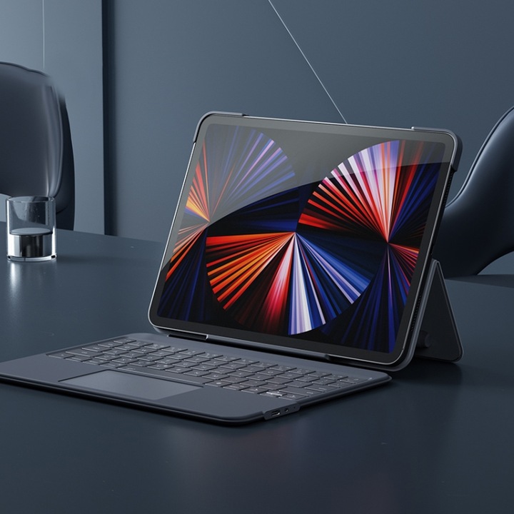 Husa cu tastatura pentru iPad, Benks®, pentru iPad Pro 12.9, 2021/2020/2018, usoara, butoane tip foarfece, Bluetooth 5.0, standby 100 zile, negru