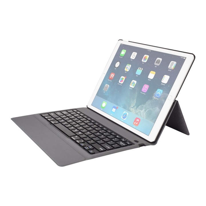 Husa cu tastatura compatibila iPad Pro 129, ultra-subtire, Bluetooth, piele, functie de stand, negru