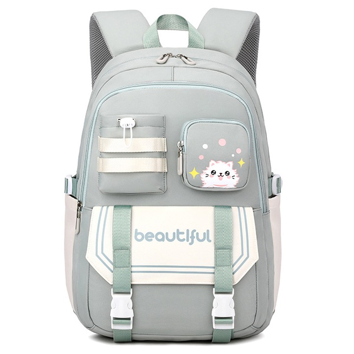 Jormftte gyermek hátizsák, vízálló, könnyű, világoszöld, rózsaszín, lila, 30x40x15cm