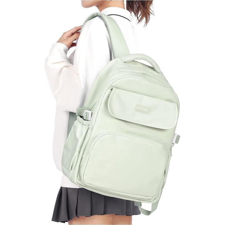 Könnyű vízálló iskolai hátizsák, alkalmi utazótáska, illeszkedik 14 hüvelykes laptop iskolatáskákhoz, iskolatáskákhoz, lányoknak, fiúknak, kültéri használatra, középiskolásoknak-A4-mentazöld