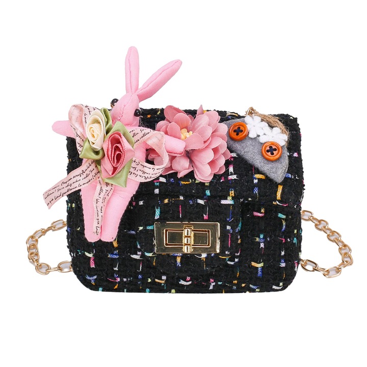 Jormftte keresztpántos táska lányoknak, fekete, 6-12 év