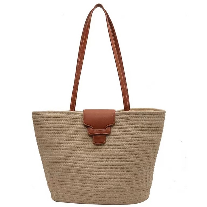 Geanta de umar mare pentru femei, tip Tote, pentru plaja, din bumbac crosetat, tesuta manual, Geanta de umar pentru vara