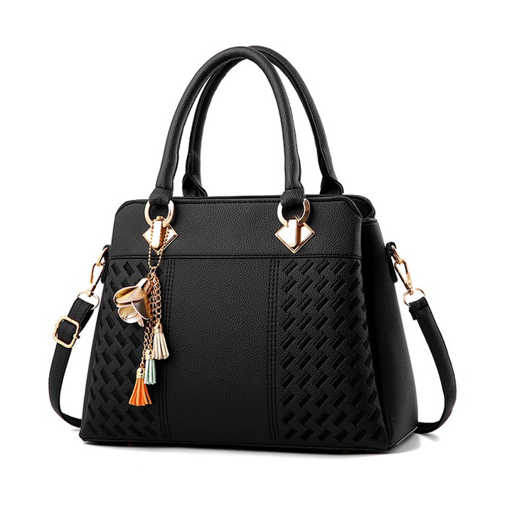 Jormftte Női válltáska, patchwork dizájn, fekete, PU, állítható pánttal