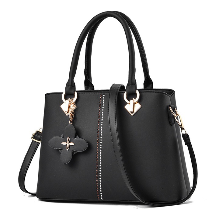 Jormftte női táska, 3 rekeszes, műbőr, fekete színű, méretei 30x13x21cm