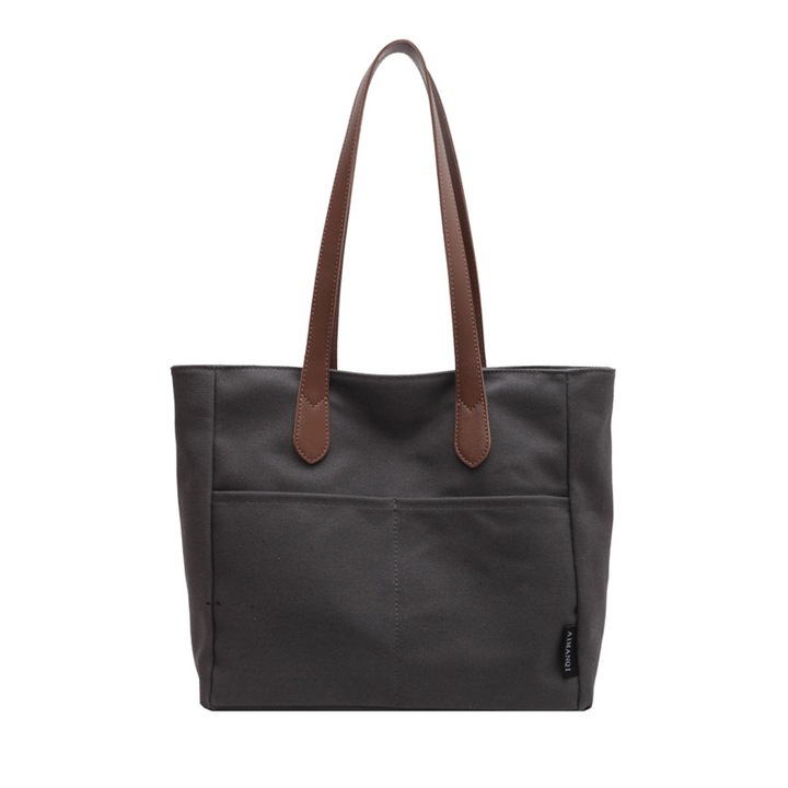 Válltáska vászon, Jormftte, fekete/bézs, 36x27x10cm, újrahasználható