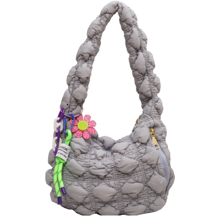 Jormftte női válltáska, steppelt modell, nagy kapacitású, lila, 20x15x7cm