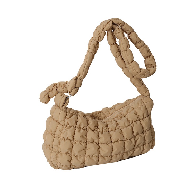 Jormftte női válltáska, bolyhos modell, nagy kapacitású, khaki színű, 37x22x10cm